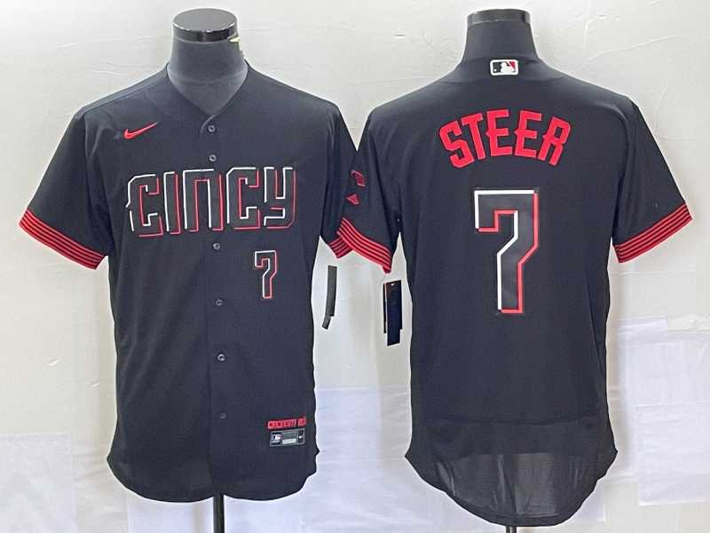 Mens Cincinnati Reds Spencer Steer Number Black 2023 City Connect Flex Base Stitched Jersey